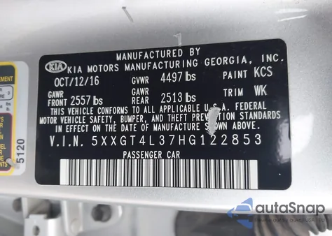 2017 Kia Optima Lx z USA, uszkodzony, nr VIN 5XXGT4L37HG122853